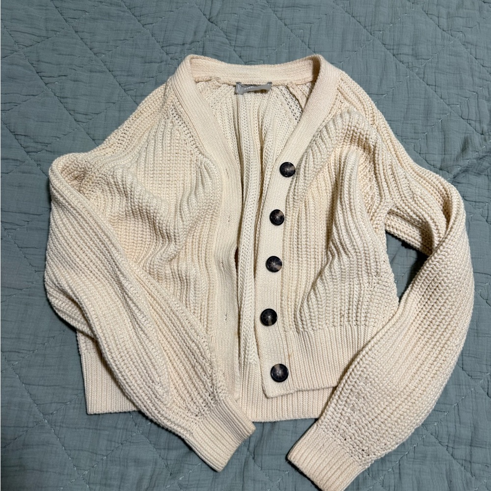 Cream Knit Button-Front Women’s Sweater Cardigan
